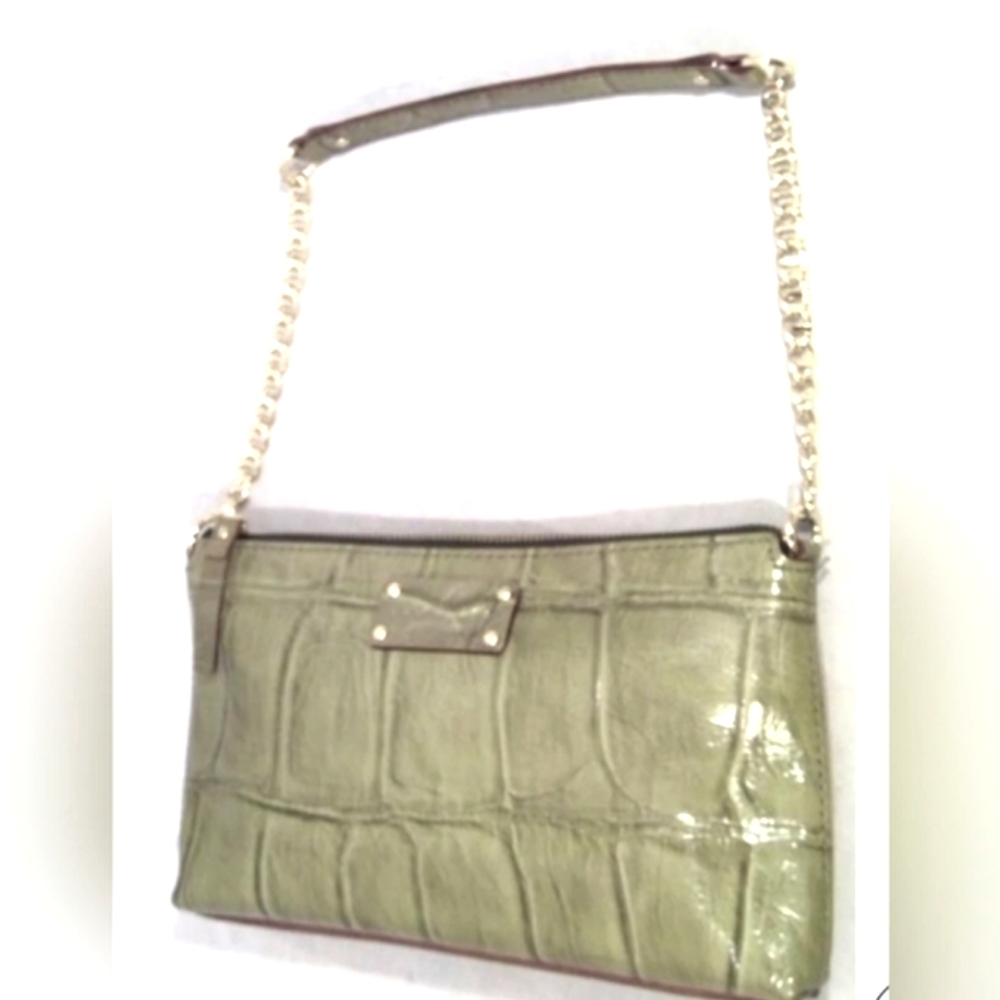 Genuine KATE SPADE GREEN Croc Embossed Patent Leather Small Chain Purse